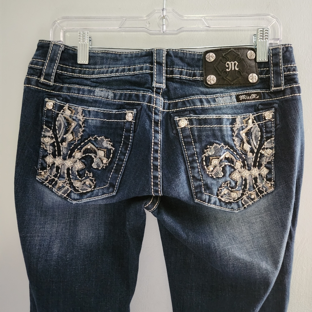 Miss Me Signature Boot Cut Fleur De Lis Bling
